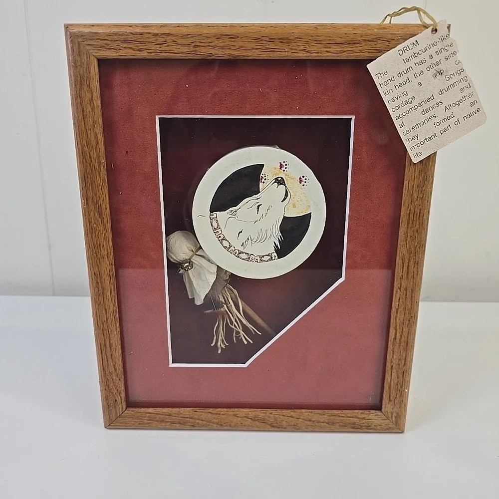 Native American Handcrafted Indian Drum‎ Shadow Box Vintage 90s